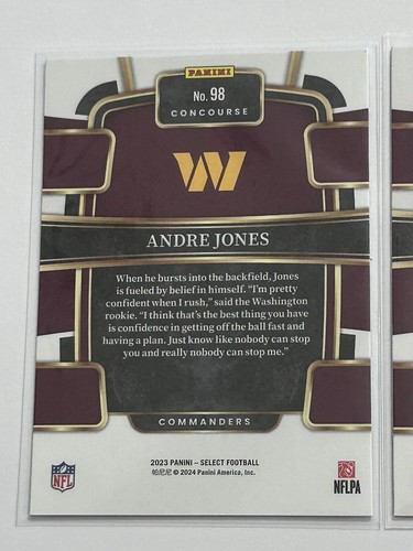 Washington Commanders 2023-24 Select Rookie RC Lot of 2 Rodriguez Jr Andre Jones - Afbeelding 6 van 15