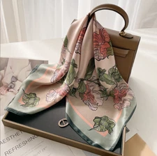 100% Silk Mulberry 26" square Scarf Women neckerchief Wrap floral changf1