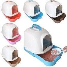 Cat Litter Tray Box Hooded Flap Door Deep Anti-Spillage Toilet Box 50X41X41cm