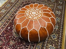 New Handmade Unstuffed Footrest Leather Genuine Moroccan Round Pouffe