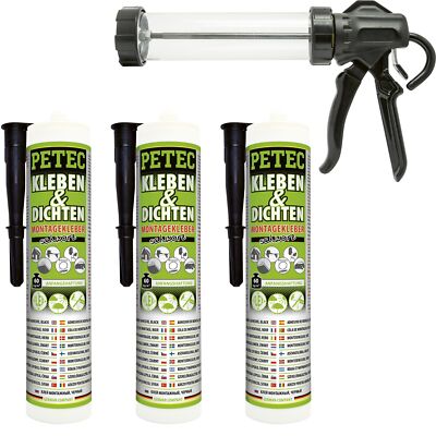 Petec 3x Glue & Seal Black 290ml + Squeeze Gun