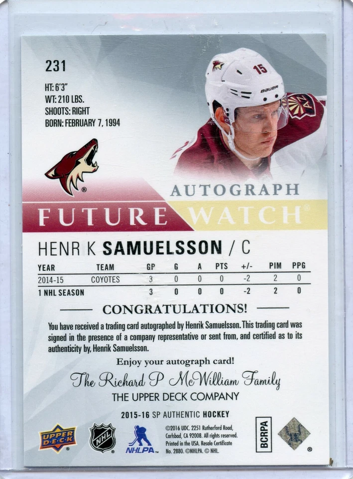  2017-18 SP Authentic #188 Kyle Capobianco FW RC 314/999 - Image 2 of 2