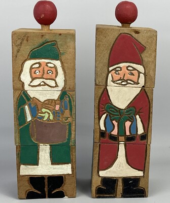 Midwest Imports Santa Claus Wooden Rotating Block Puzzles Cannon Falls -Set of 2