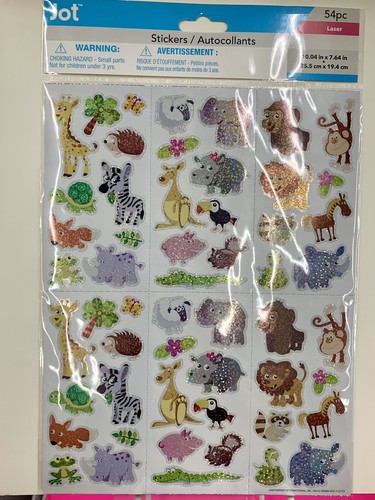 2-Pack Of Cute Baby Animal Stickers Sheet 54pc. Holographic/Glitter/Sparkling