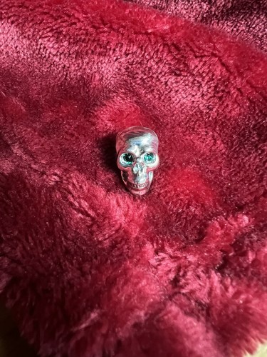 SKULL SKELETON HEAD Pendant Charm 925 silver Green eyes ideal handbag lucky - Picture 11 of 13