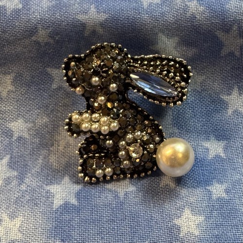 Vintage Inspired Silver Tone Sparkly Bunny Rabbit Brooch (NEW) - 第 4/7 張圖片
