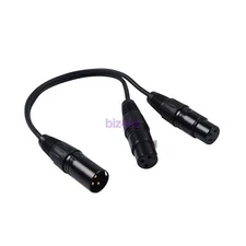 3-Pin XLR Male Plug to Dual 2 Female 16 AWG Jack Y Splitter Mic DJ Cable Adaptor