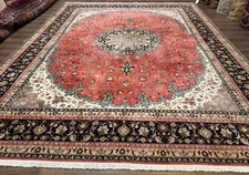 Per'sian Ta'briz Rug 10x13 Floral Medallion Salmon Handmade 330 KPSI