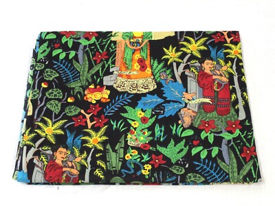 5 Yard Indian Black Farida Kahlo Printed Fabric Beautiful Dressmaking Fabric US