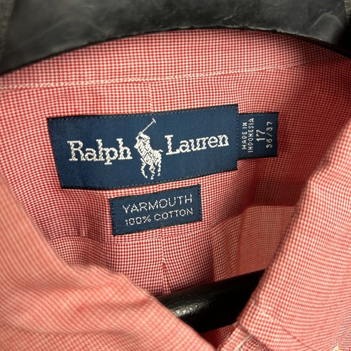 Ralph Lauren Men's 17 34/35 (2XL) Relaxed Red Check Button Down Light Cotton - Picture 2 of 5