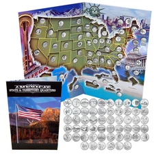 1999 - 2009 Complete Set of 56 Uncirculated BU Statehood Quarters in Album Map