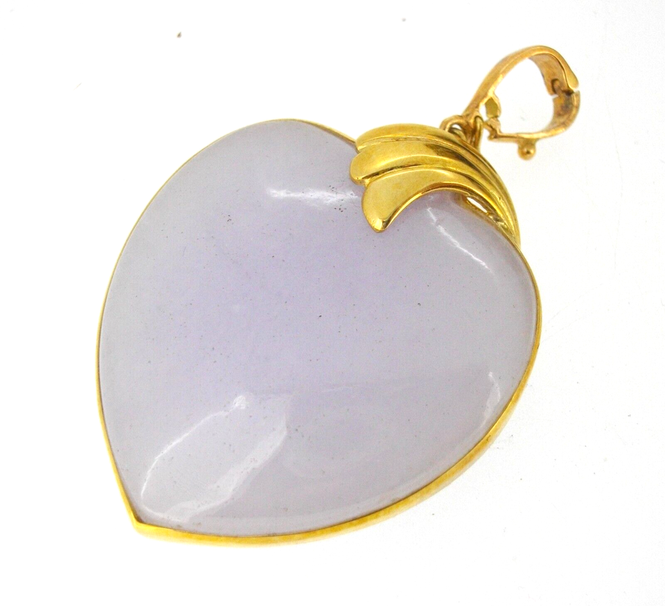 18k Lavender Jade Heart Purple Sapphire Pendant