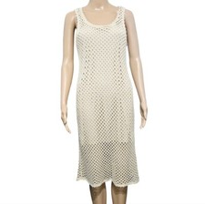 Kensi Lined Cream Crochet Sleeveless Summer Midi Dress Size Medium