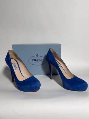 Prada High Heels Shoes Blue Suede Platform Pumps Stilettos