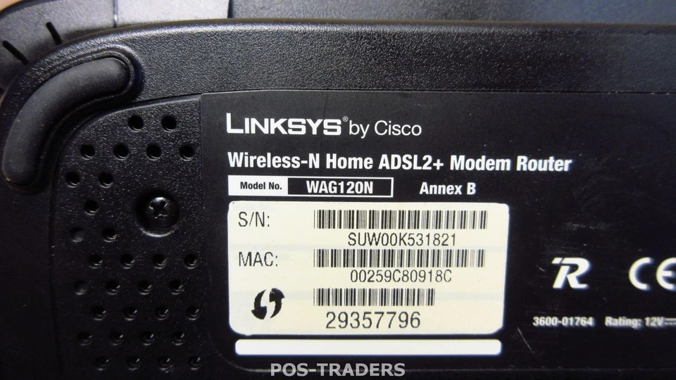 Linksys Wireless-N ADSL2+ Modem Router WAG120N DSL - 802.11b/g/n draft 2.0 + PSU - Bild 3 von 3