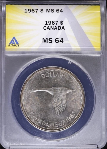 1967 $1 Canada Silver Dollar ANACS MS 64 | Toned Uncirculated UNC BU