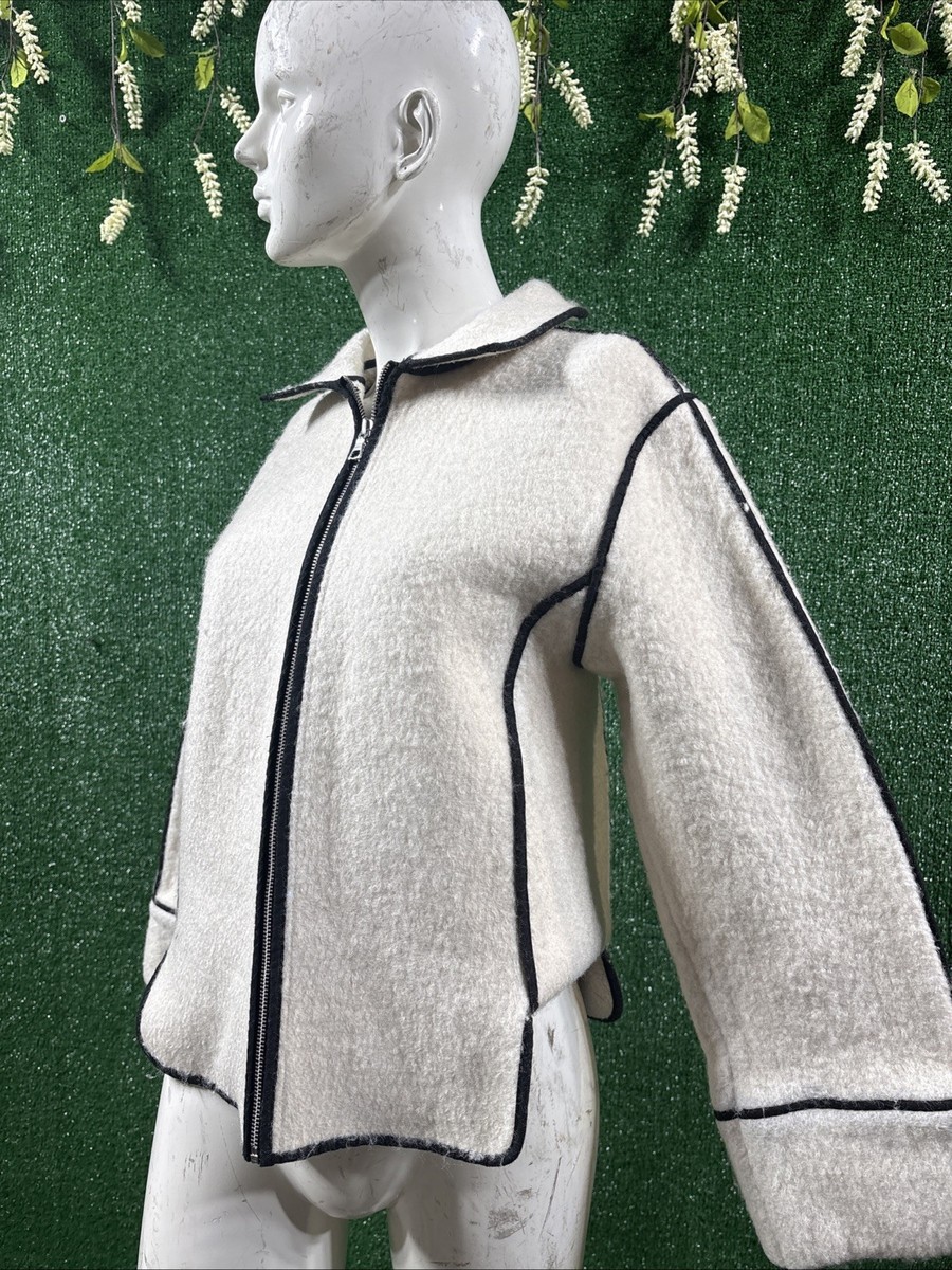Modern Citizen Madison White Shearling Jacket Zip Front Cowl Neck Designer $198 View 4