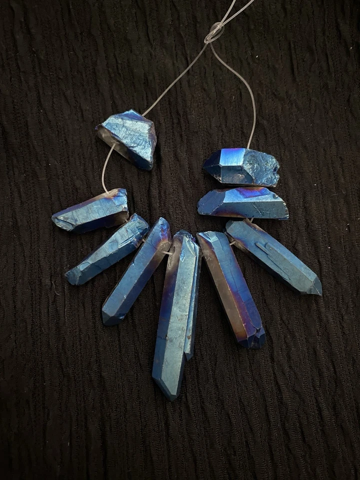 Blue Aura Quartz Crystal Points Beads Strand Iridescent for Jewelry Making - Image 2 of 4