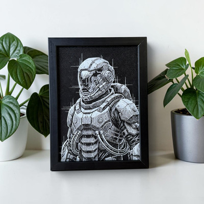 3D Wandbild Sci-Fi Krieger Astronaut Relief gerahmt Handarbeit Geschenk Deko