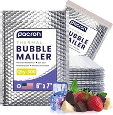 Insulated Silver Thermal Bubble Mailers - Waterproof Metallic Foil  300 Pack