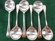 6 Nice Vintage Atkin Brothers Soup Spoons Old English pattern Silver plated
