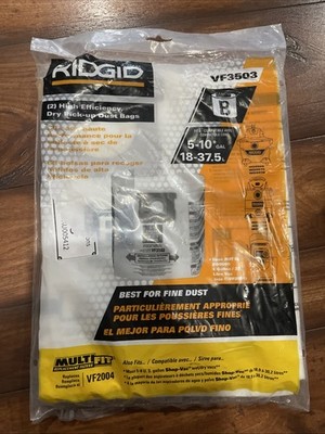 Ridgid High-Eff Fine Dry Dust Pick-up Bags 2 Pack 6-9 Gallons V3503.