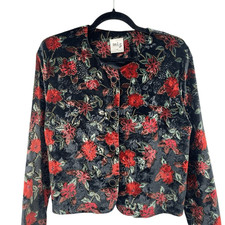 Vintage Miz California Velvet Floral Bolero Blazer Jacket Medium Made in USA