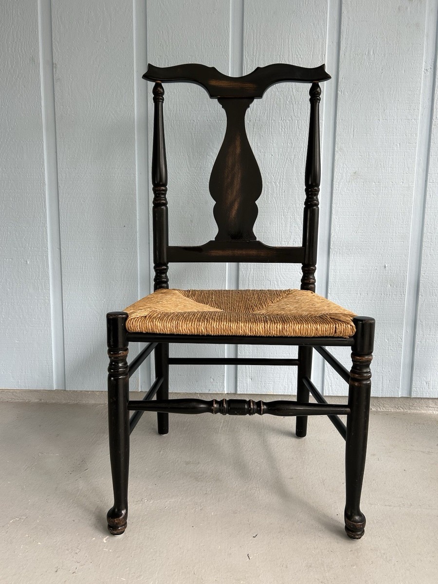 19世紀 antique B.J. Harrison Mfg. Co. チェア Italian Black Wood Dining Chair W/ Rush Seat-Gold Accent | eBay