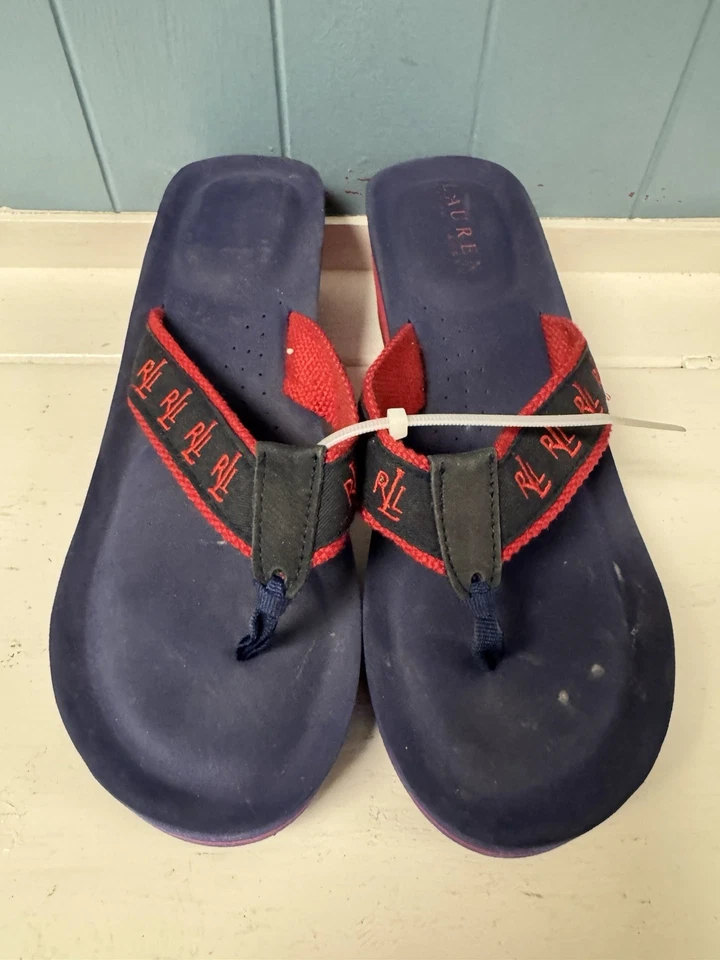 Sandalias Lauren Ralph JAMILIA Zapatos Mujer’s 11.5 Lona Cuña Plataforma Chanclas Foto 3 de 4