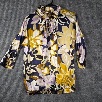 Hoss Intropia Floral Blouse Silk Tie Neck Top Size 38 approx us S/M
