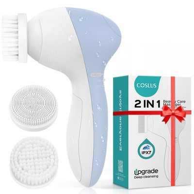 Facial Cleansing Brush Silicone Face Scrubber: 2 in1 FBS-D Electric Exfoliati...