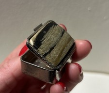 Vintage Jasper ITALY Sterling Silver Pill Box Small Trinket Stone Southwest 22g