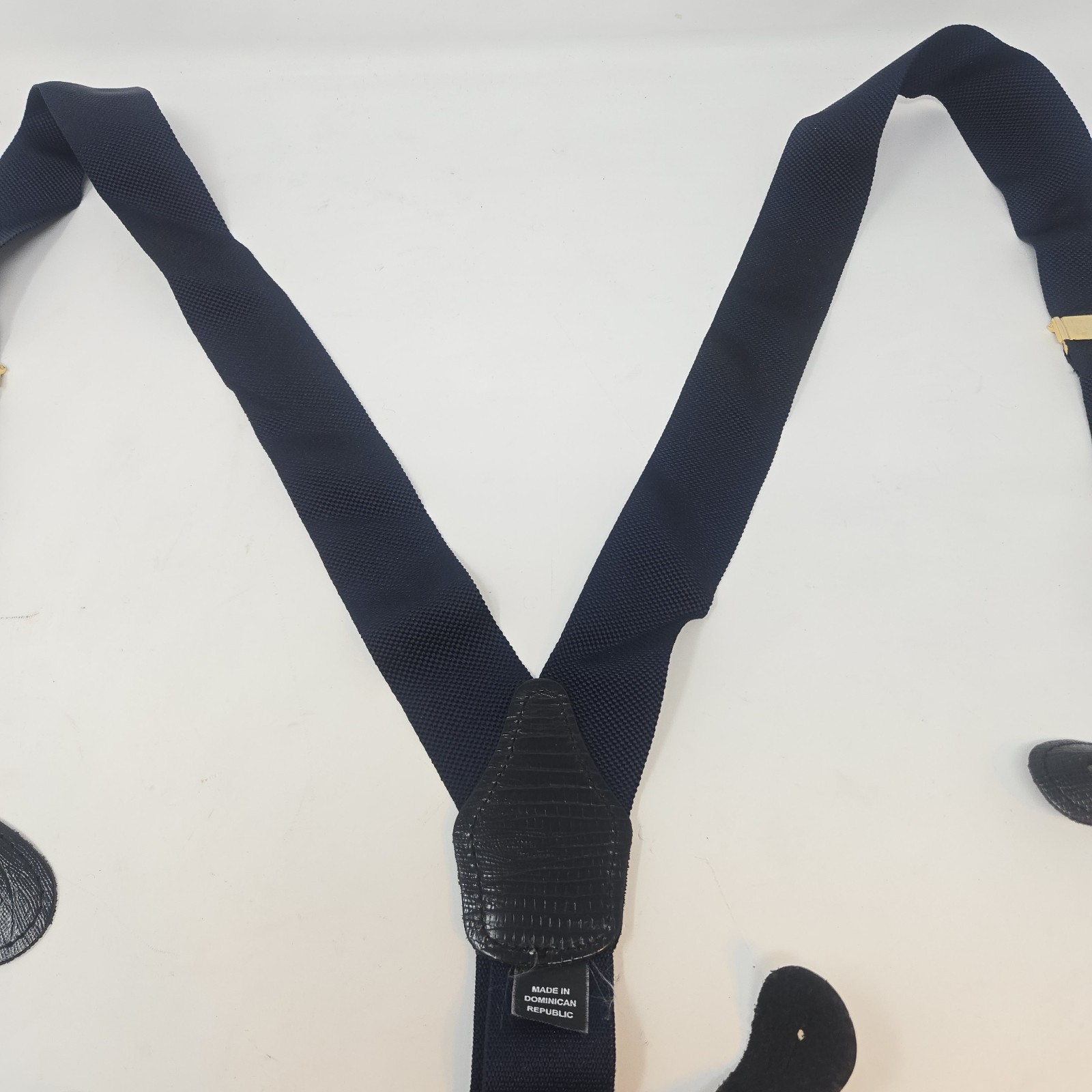 ​Men's Navy Blue Button-On Suspenders Braces Black Lizard Embossed Leather... image 2