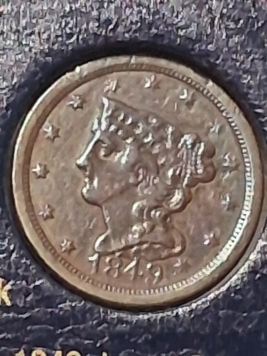 1849 BRAIDED HAIR HALF CENT. XF/ AU CONDITION. LOW MINTAGE SCARCE.