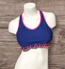 EUC WOMEN'S UNDER ARMOUR ROYAL BLUE / PINK HEATGEAR RACERBACK SPORTS BRA SIZE XL