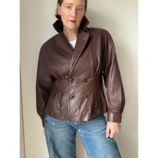 Vintage 90s Together Brown leather Jacket Size Large Cinched Waist Closet Staple