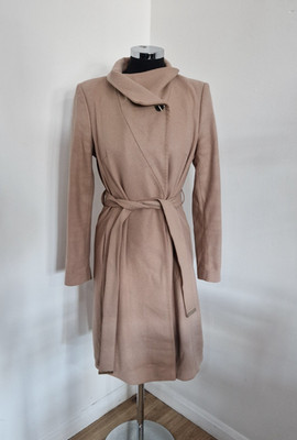 Ted Baker hellrosa Wickelmantel Gr. 3 UK 12 Nevua Wolle Kaschmir LESEN Gürtel 