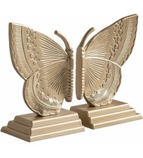 Decorative Butterfly Bookends, Muted Matte Vintage Gold Heavy Duty Metal Book