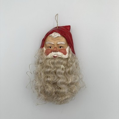 Vintage Paper Mache SANTA CLAUS Face With Beard Christmas Wall Hanging Ornament