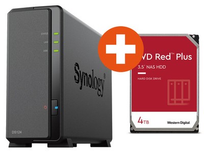 Synology Diskstation DS124 NAS System 1-Bay inkl. 4 TB WD Red Plus WD40EFZZ