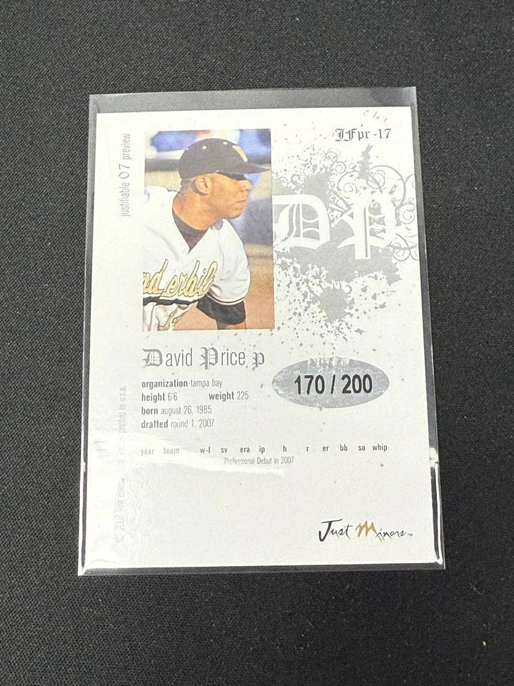 David Price 2007 Just Minors Autographs /200 RC Rays - Image 2 of 2