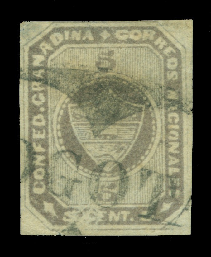 COLOMBIA 1860 Coat of Arms  5c lilac  Scott # 10a used "BOGOTA"