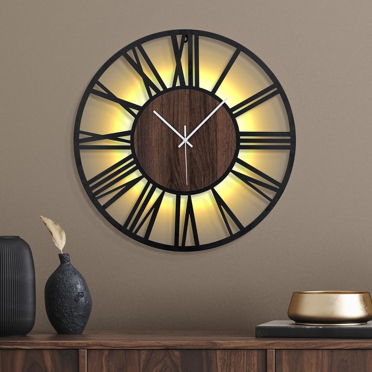 20 Inch Large Metal Wall Clock with 20inch (50cm), Dark Brow