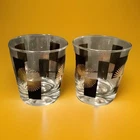 Vintage Pair Of Anchor Hocking Black & Gold Atomic Starburst Rocks 6 oz Glasses