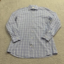 Luciano Barbera Shirt Mens Medium Blue Plaid Button Up Long Sleeve Office Italy