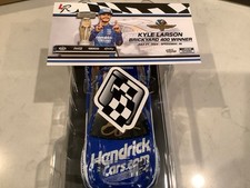 KYLE LARSON AUTOGRAPHED 2024 CHEVY CAMARO BRICKYARD WIN DIECAST, TROPHY & CARD