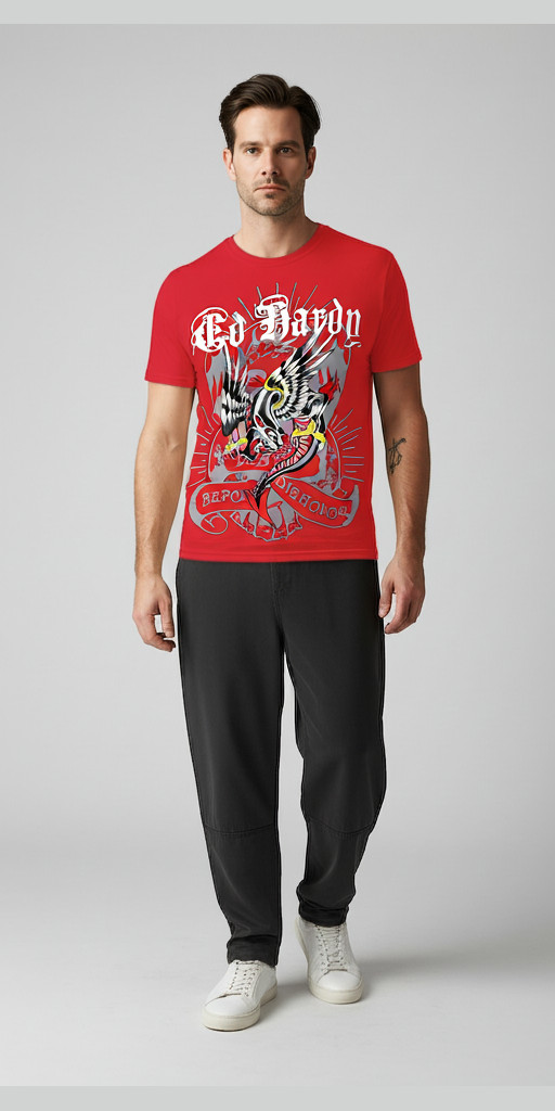 ED HARDY Designs T-Shirt Men's MEDIUM Graphic Tattoo Red Flying Panther Y2K thumbnail 2