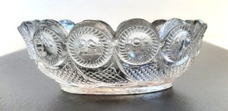 ANTIQUE MOLD BLOWN LACY GLASS OPEN SALT by BOSTON & SANDWICH PEACOCK EYE