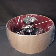 Deco Lighting Polished Chrome Flush 3 Light Ceiling Light & Gold Fabric Shade