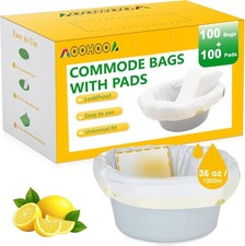 Bedside Commode Liners with Pads  100 Commode Bags 100 Absorbent Pads  Leak-Gu